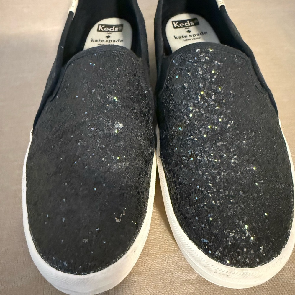 Kate Spade Keds Black Glitter Slip-On Shoes - Picture 4 of 8